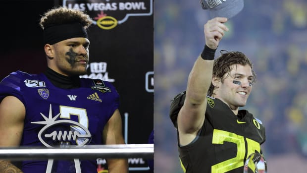 Tennessee Titans 2021 draft picks Elijah Molden (left) and Brady Breeze (right).